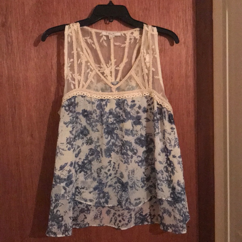 Miss Me Lace Blue and White Tank Top
